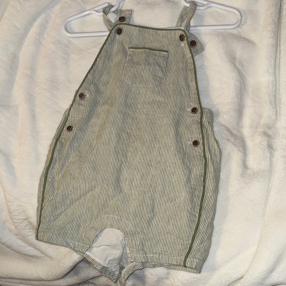 Janie and Jack Green Stripe Baby Overalls
